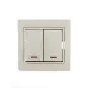 Выключатель 2-кл. СП Mira 10А IP20 с подсветкой со вставкой крем. LEZARD 701-0303-112
